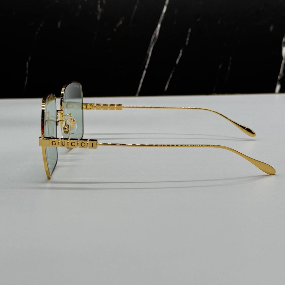 NEW GG1434S 003 GUCCI GOLD GREEN SQUARE METAL WOMEN GUCCI SUNGLASSES - Picture 9 of 13